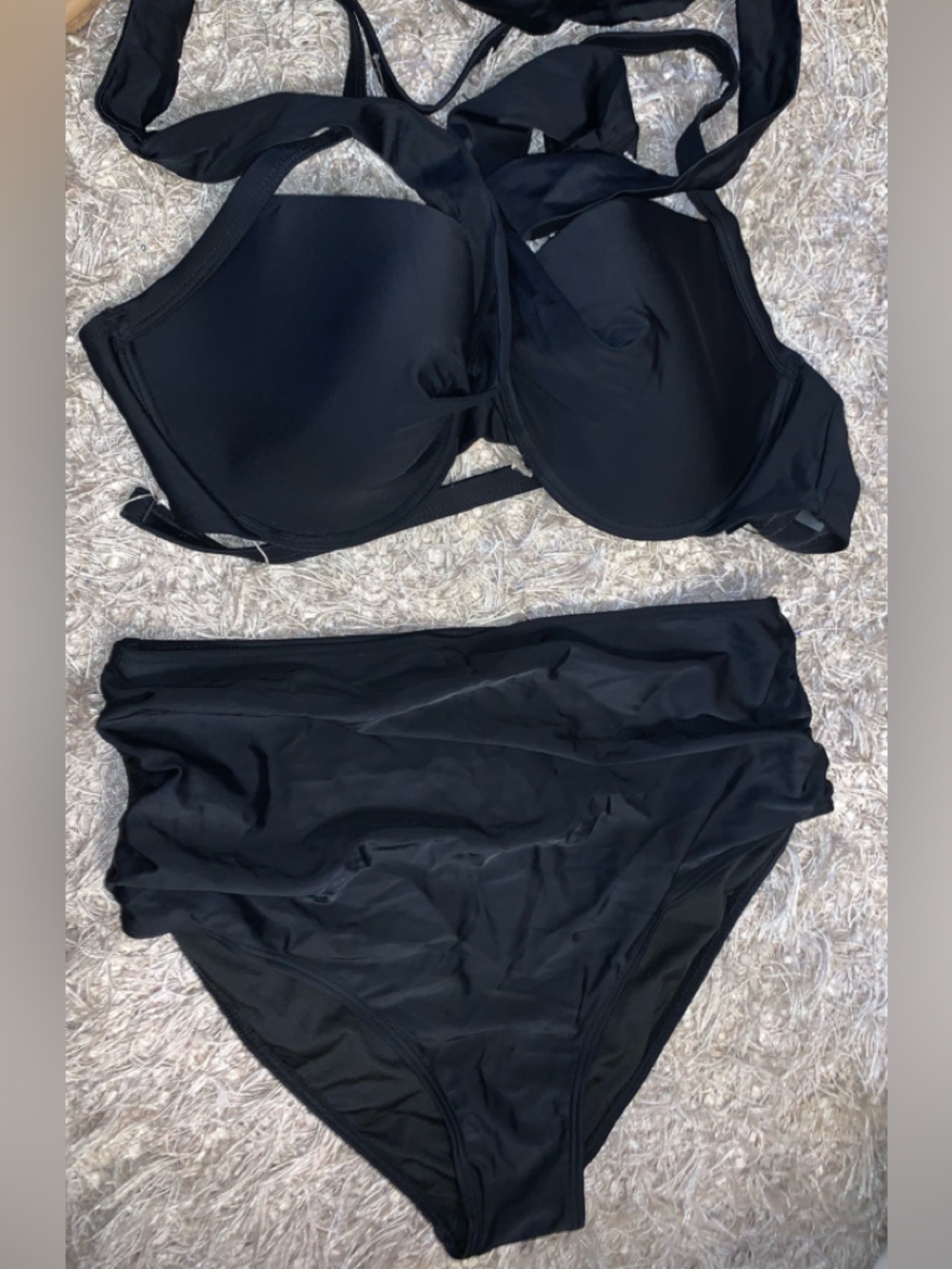 Black Padded Bikini Top & Bottom - Women Swim Bikini size L NWOT